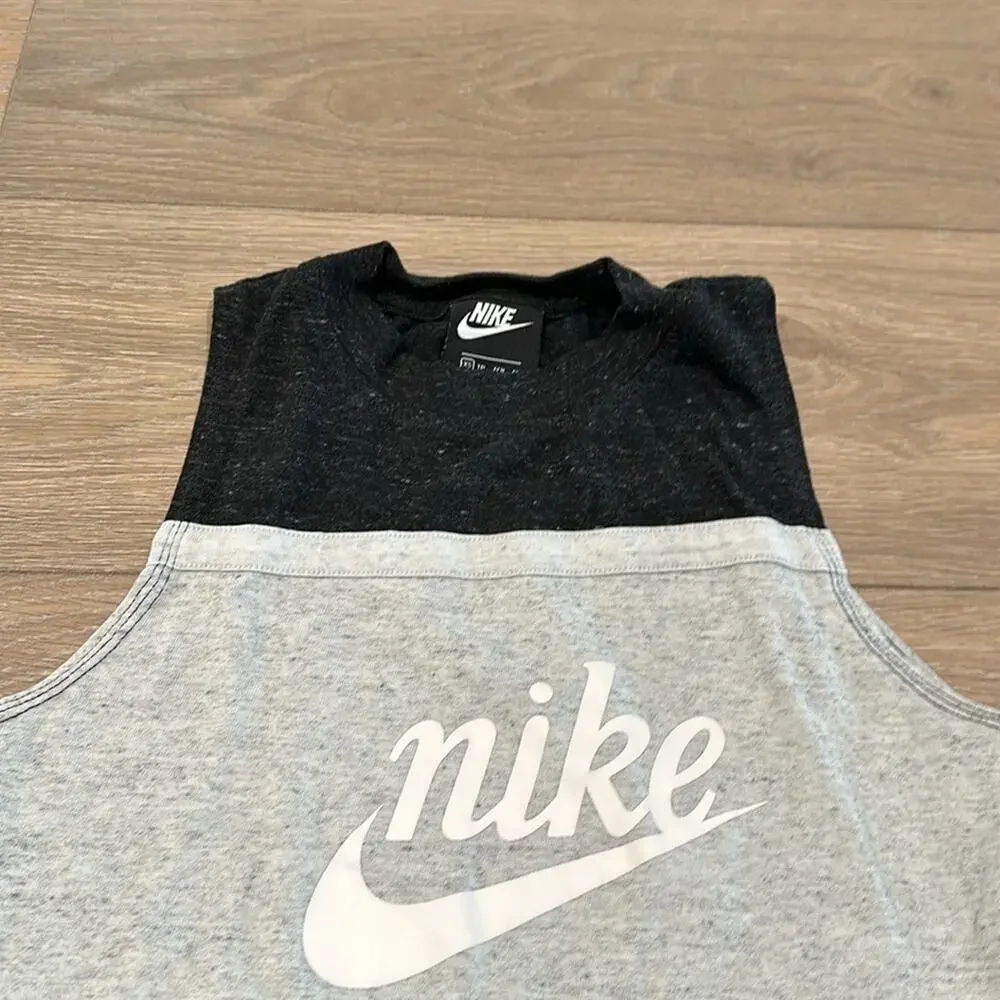 NIKE Gray Charcoal White‎ Sportswear Varsity Cropped Colorblock Tank Top Size XS